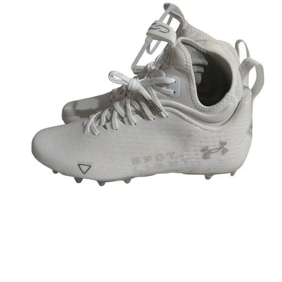 Under Armour Spotlight Mens White Silver Football Cleats Mid Top Size 12